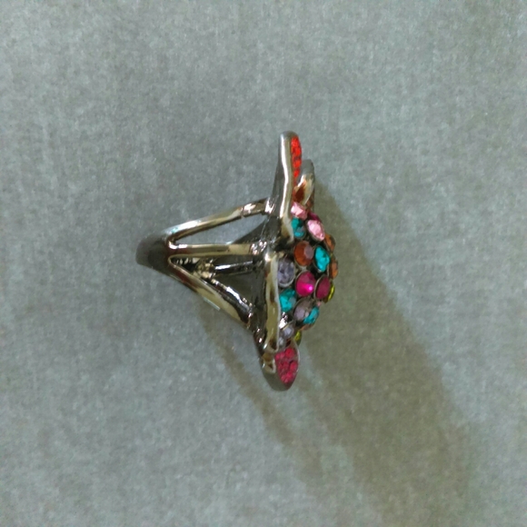 Large Flower Rhinestone Multicolor Accent Ring - Picture 4 of 4